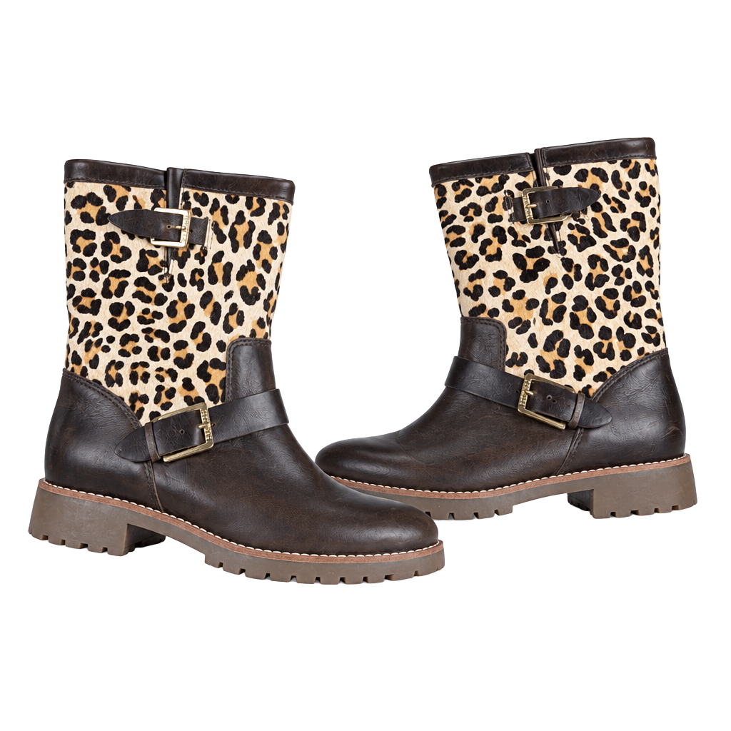 Sperry Leopard Print Leather Buckle Boots Brown 1