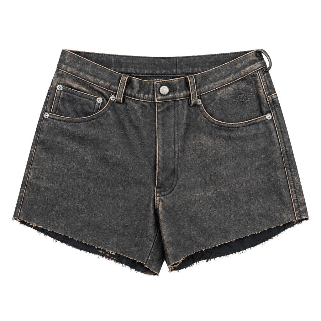 Harley-Davidson Leather Shorts Size 34/6 Distressed Black 1