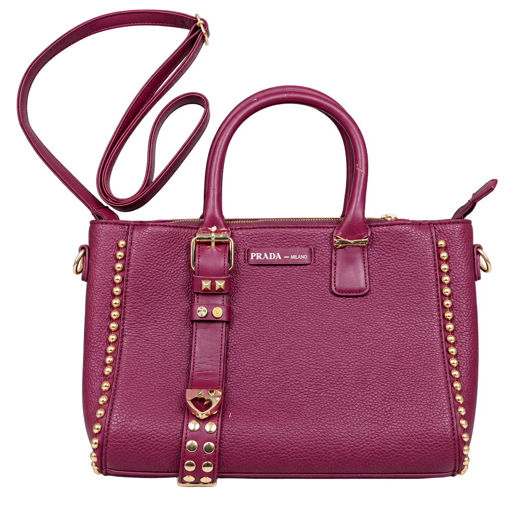 Prada Studded Satchel Burgundy Leather Crossbody Bag 1