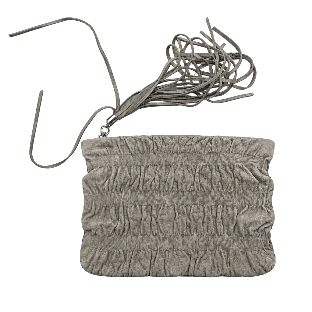 Jenny Bird Suede Ruched Clutch Purse Handbag with Tassel Green 1