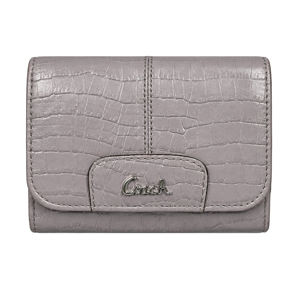 Coach Purple Crocodile Embossed Leather Compact Wallet 1