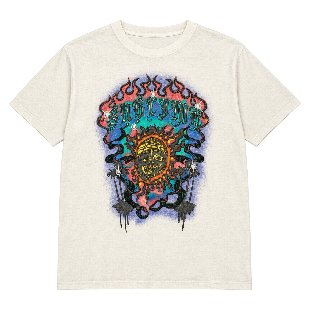 Sublime Graphic T-Shirt Size L White Sun Flame Band Tee 1