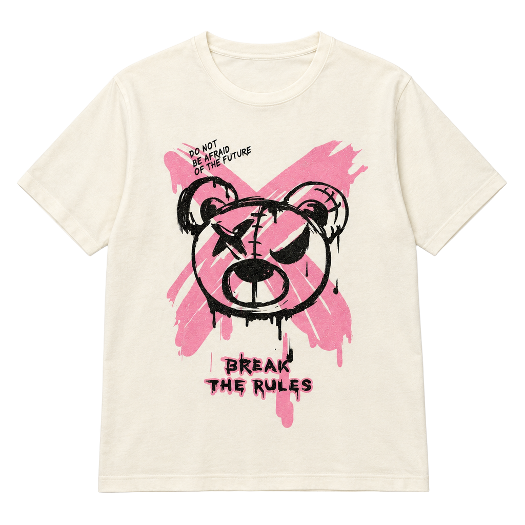SHEIN Graphic T-Shirt Size L White Bear Break The Rules 1