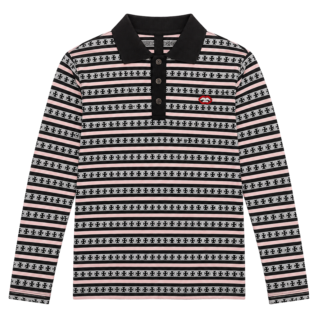 Chrome Hearts Long-sleeve striped polo
black/pink/gray 1