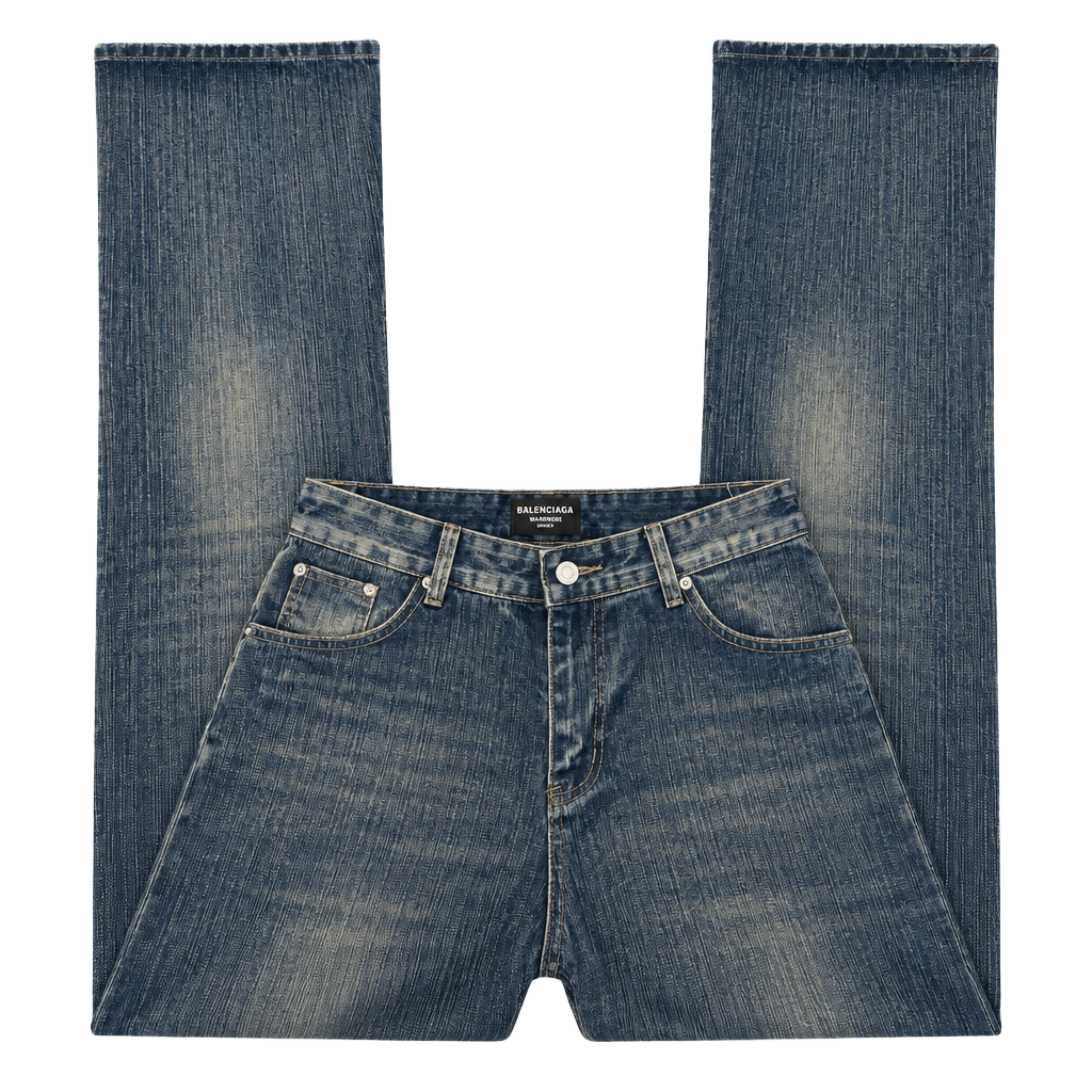 Balenciaga Distressed Faded Wash Flared Bootcut Jeans Blue 1