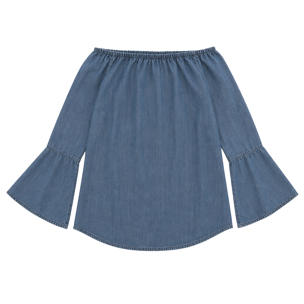 beachlunchlounge collection off-the-shoulder bell sleeve denim blouse 1
