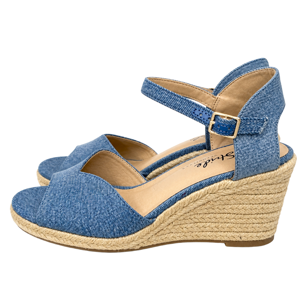 LifeStride Tess Espadrille Wedge Sandals Size 9W Blue Denim 1