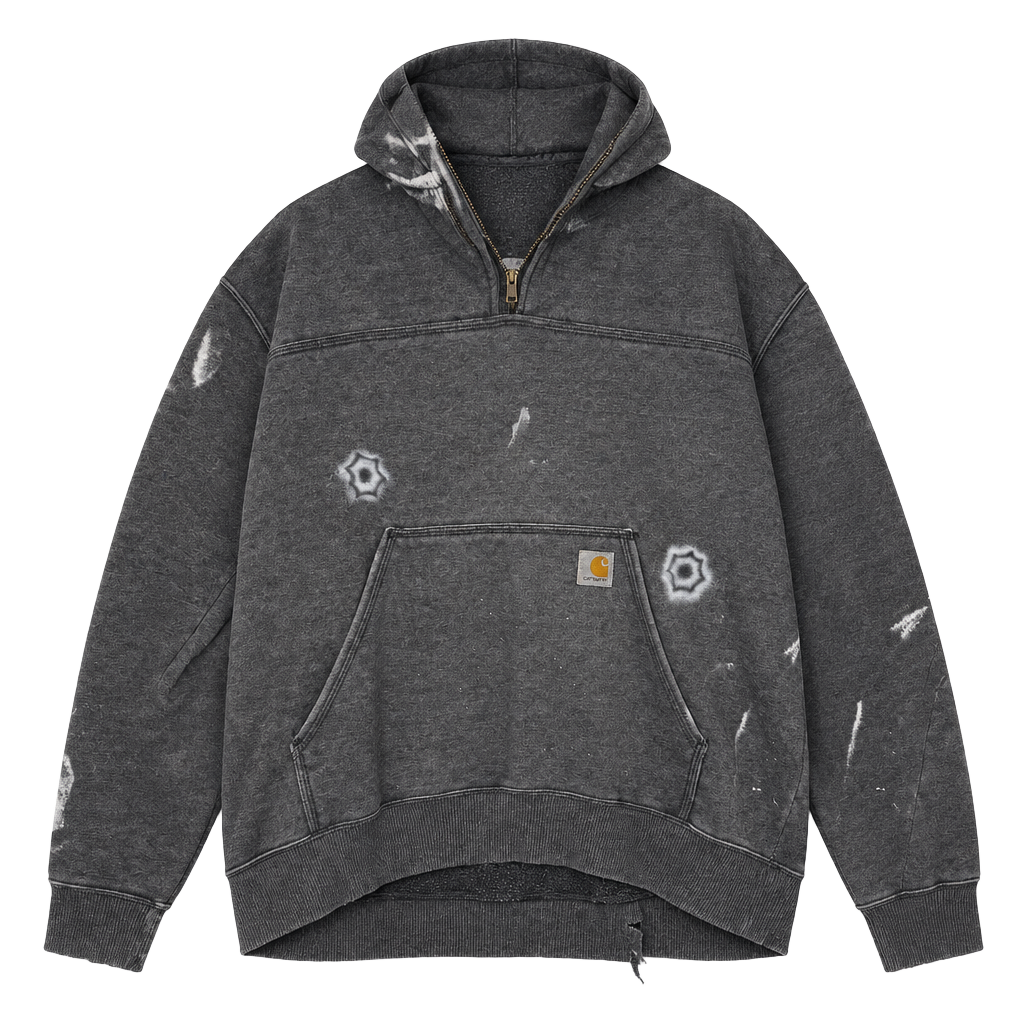 Vintage Carhartt Quarter Zip Hoodie Size 2XL Grey Distressed Paint Splatter 1