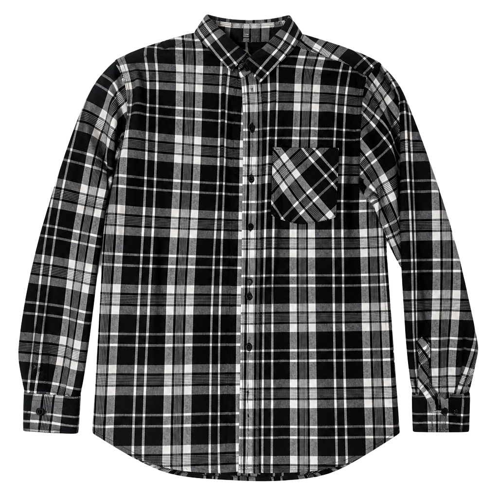 H&M Long Sleeve Plaid Button-Down Shirt Size 13-14Y Black White 1