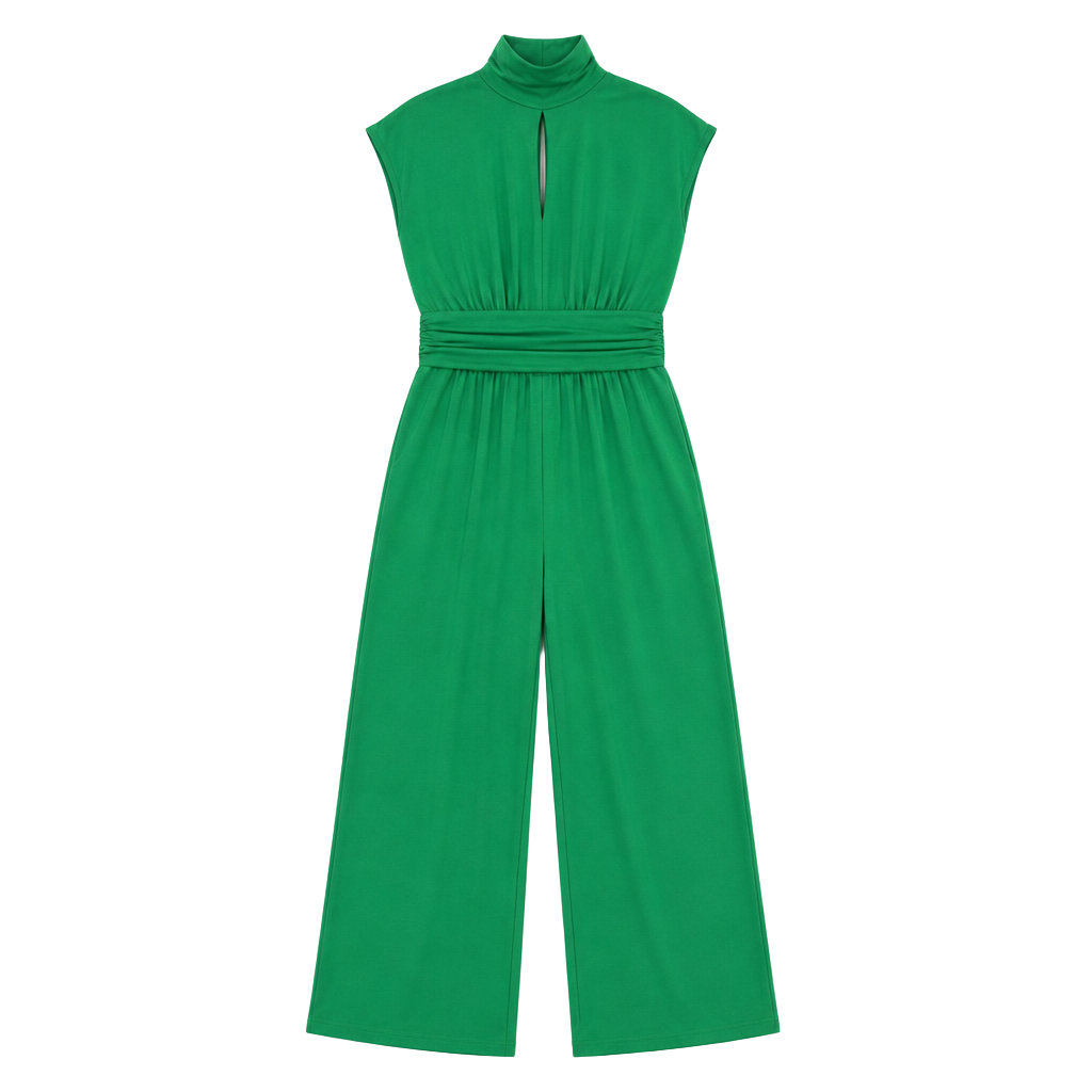 Ashley Stewart NWT Green Wide Leg Jumpsuit Size 14/16 Mock Neck Ruched Waist 1