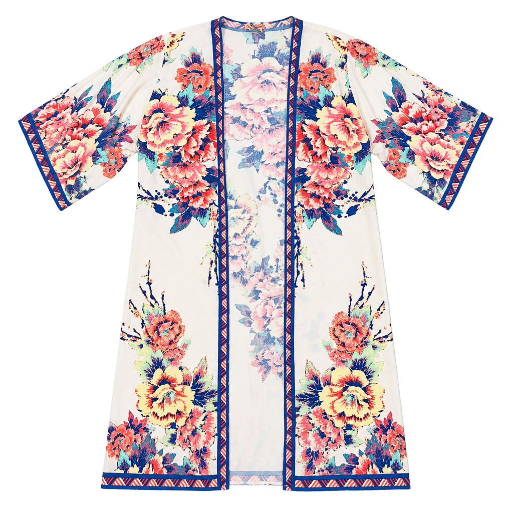 Flying Tomato Floral Kimono Size S/M Rayon Long Cardigan 1