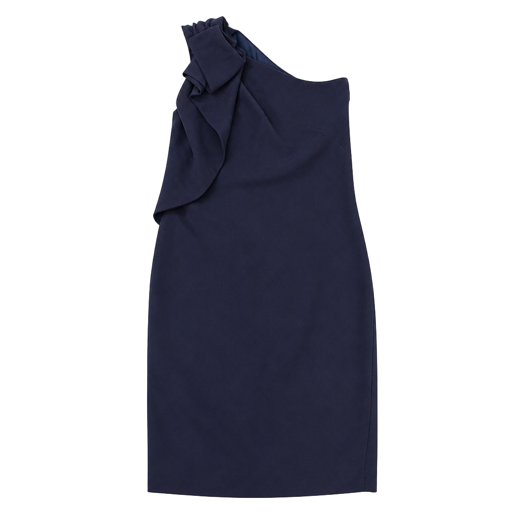 Banana Republic One-Shoulder Dress Size 2 Tall Navy Blue Ruffle Cocktail 1