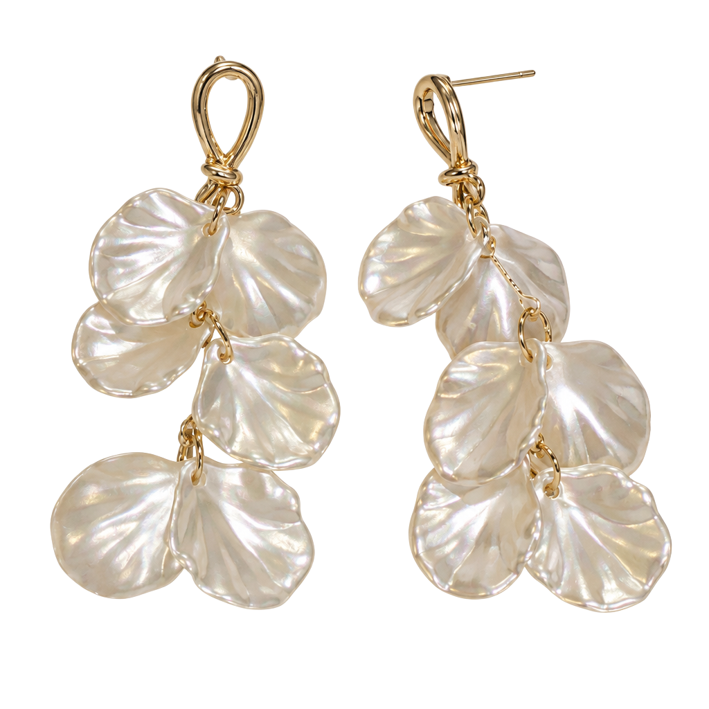 Petal Detail Drop Earrings White Acrylic Gold Tone 1