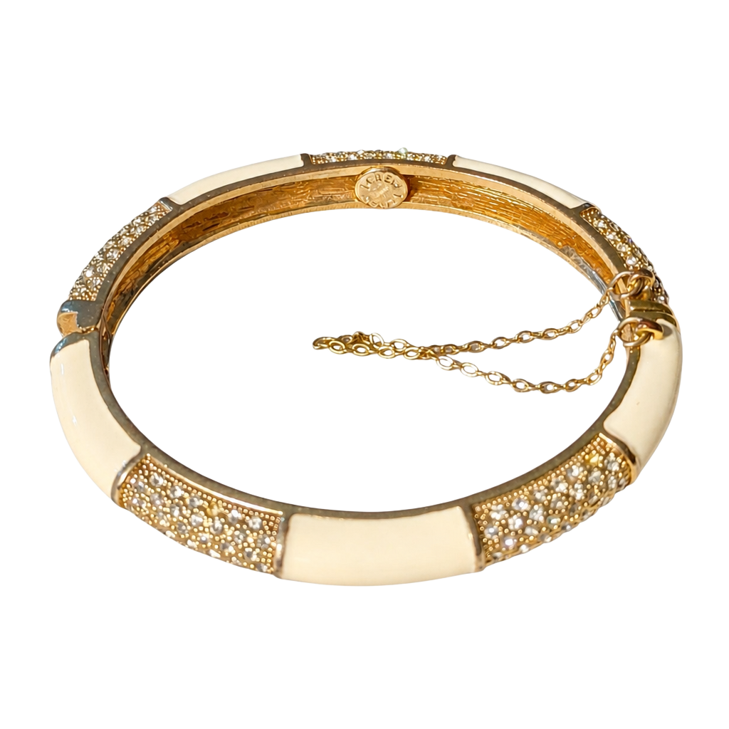 J.Crew Hinged Bangle Bracelet with Cream Enamel and Rhinestones 1
