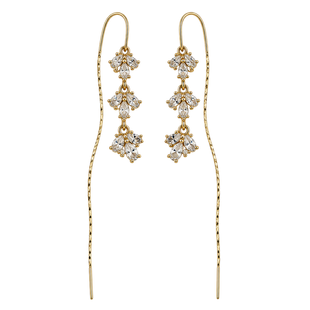 Gold Tone Crystal Cluster Linear Drop Earrings 1