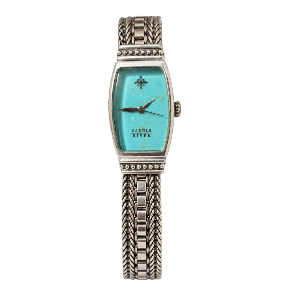 Saddle River Women's Rectangular Turquoise Watch with Braided Bracelet 1