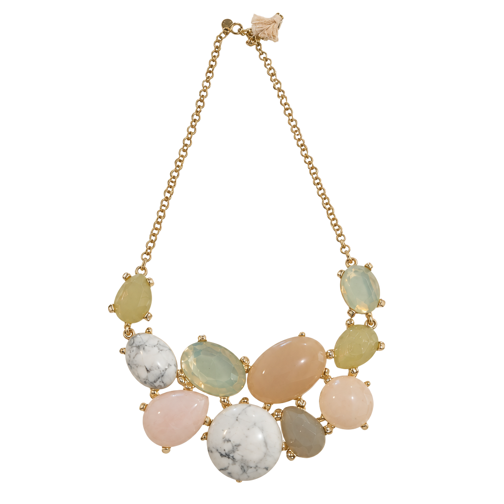 Loft Neutral Stone Statement Necklace Pastel Gold Tone 1
