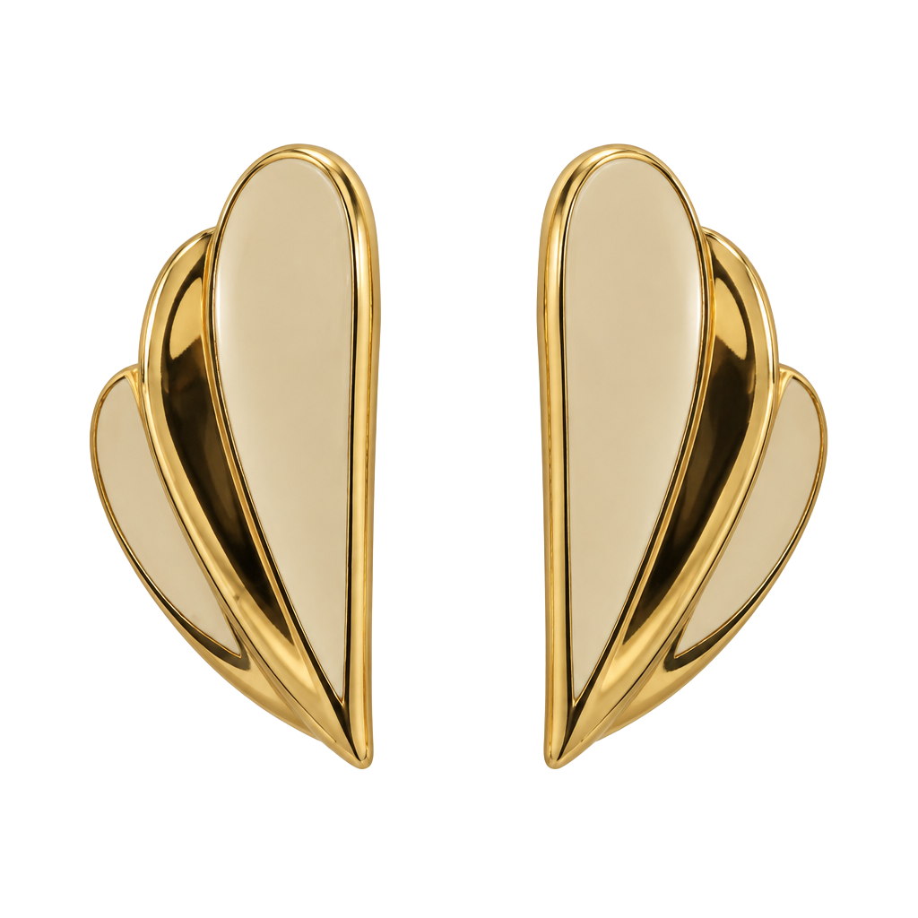 Trifari Gold Tone And Cream Enamel Wing Stud Earrings 1