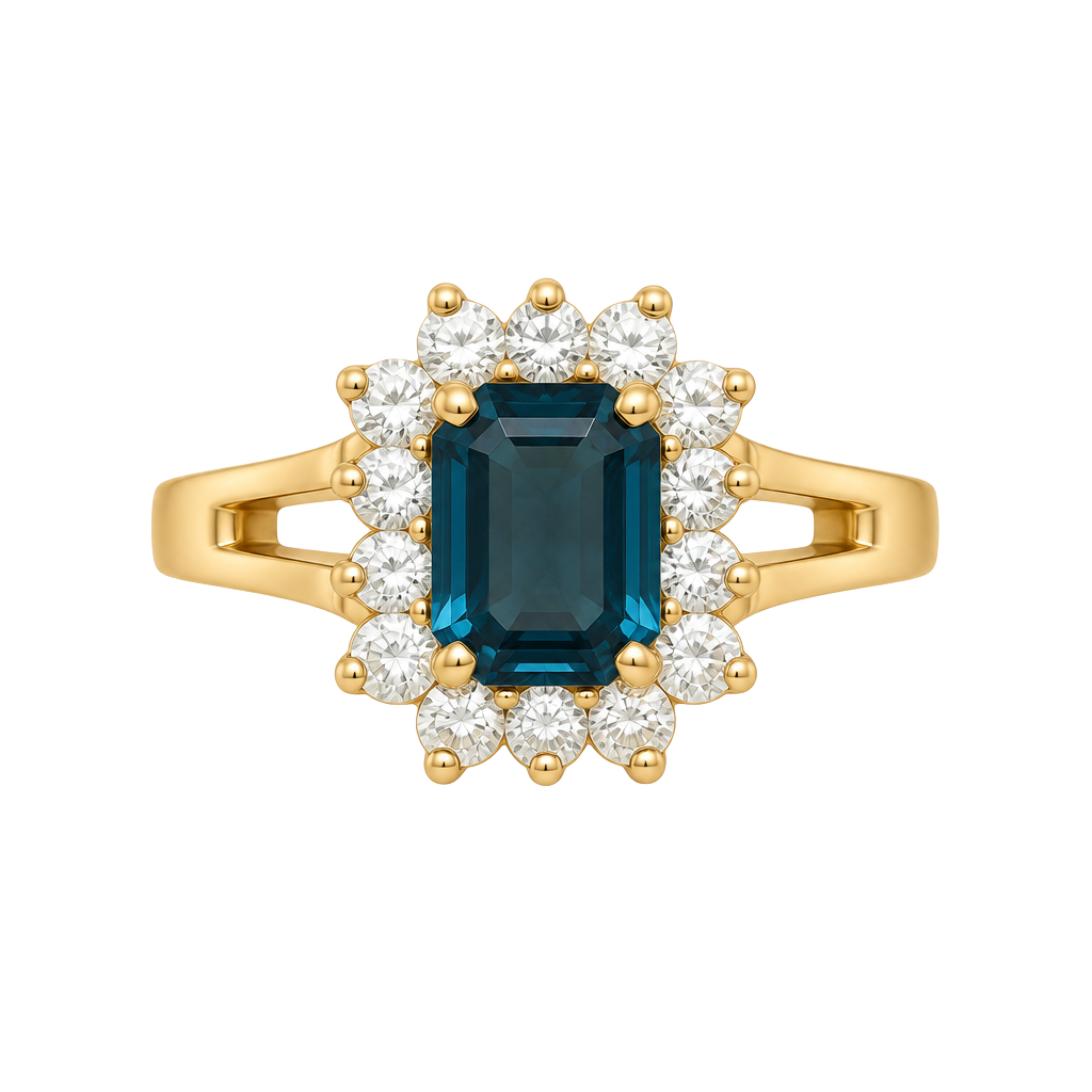 Vintage Simulated Sapphire Halo Ring Size 8 Gold Electroplate 1