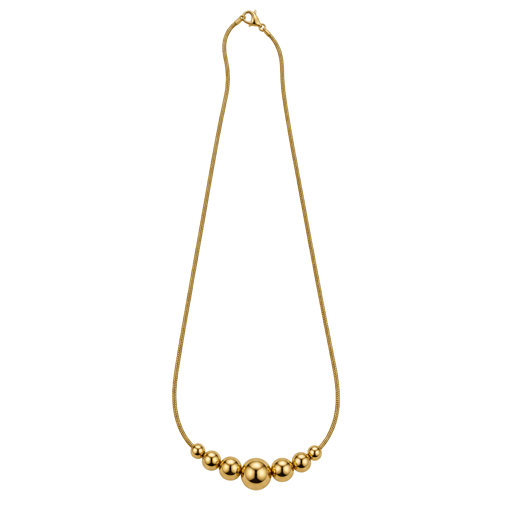 Costume Jewelry Gold Tone Graduated Bead Ball Necklace 1