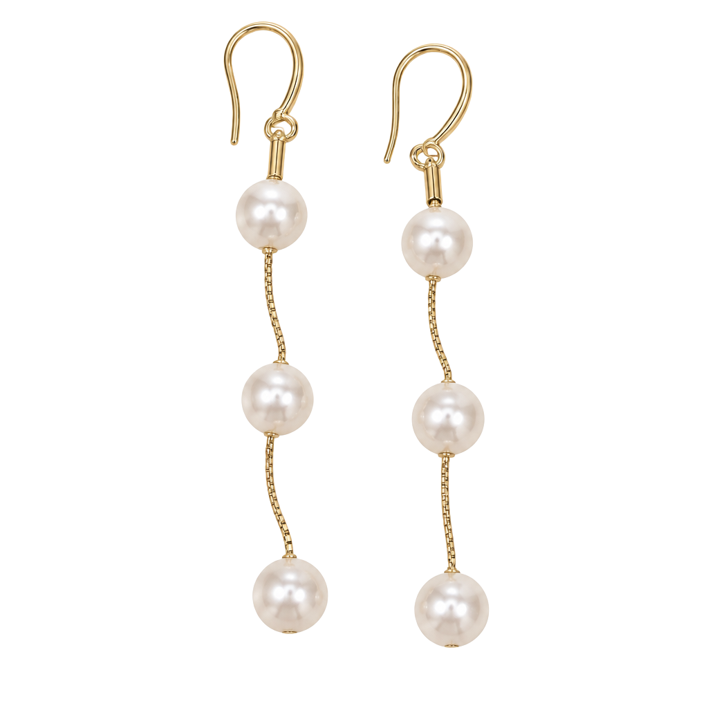 Faux Freshwater Pearl Triple Drop Earrings Gold tone Leverback 1