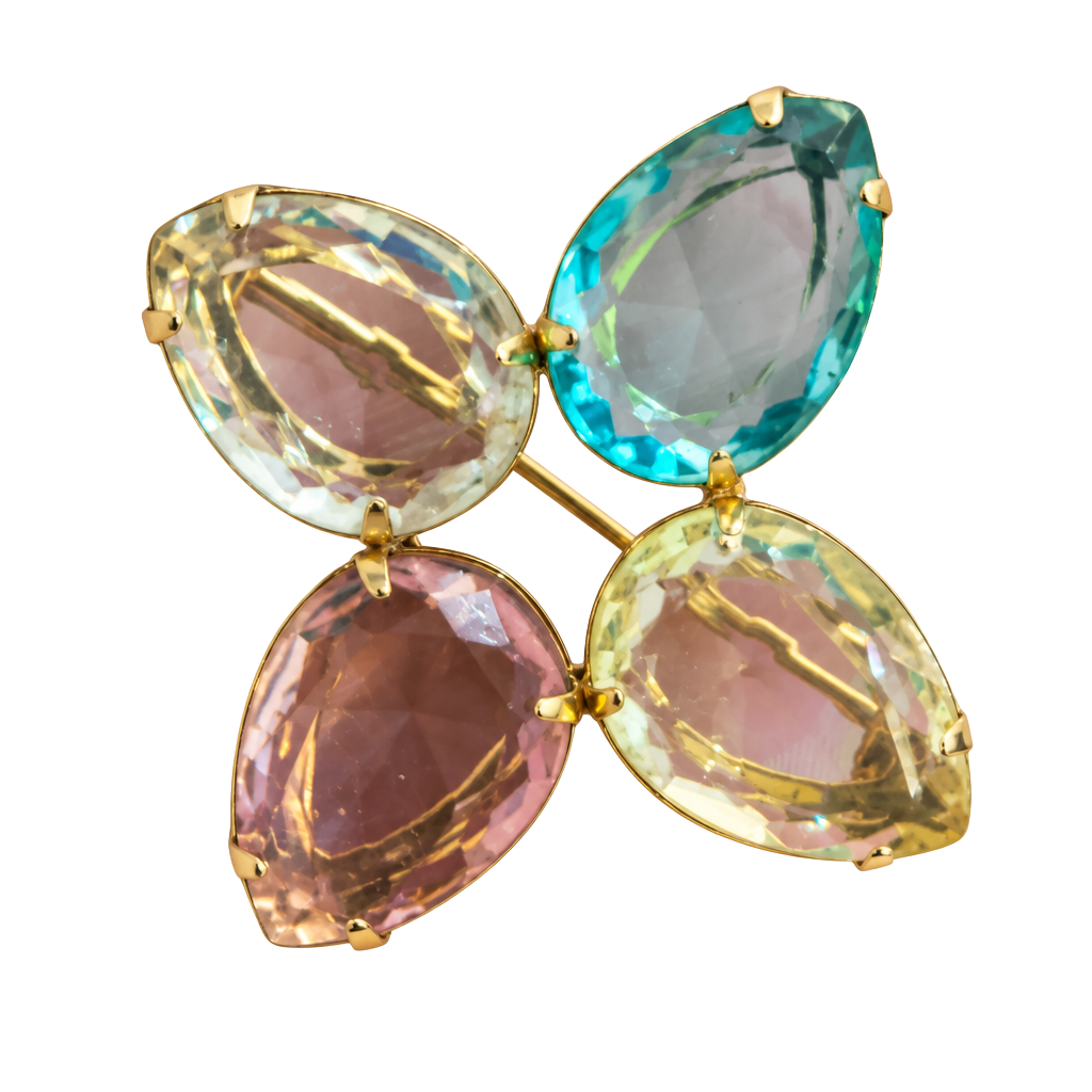 Avon Vintage Pastel Teardrop Crystal Flower Brooch Pin 1