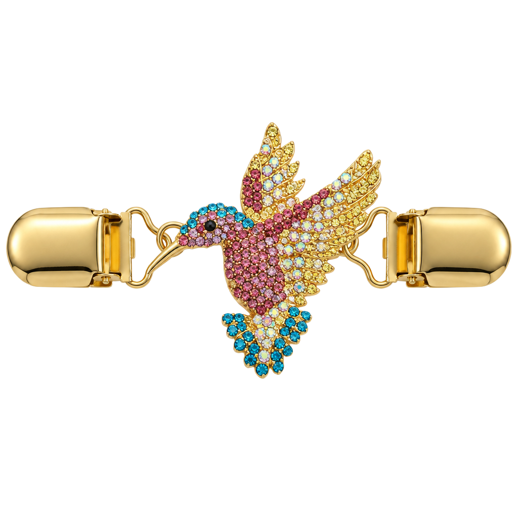 Hummingbird Cardigan Clip Rhinestone Gold Sweater Pin 1
