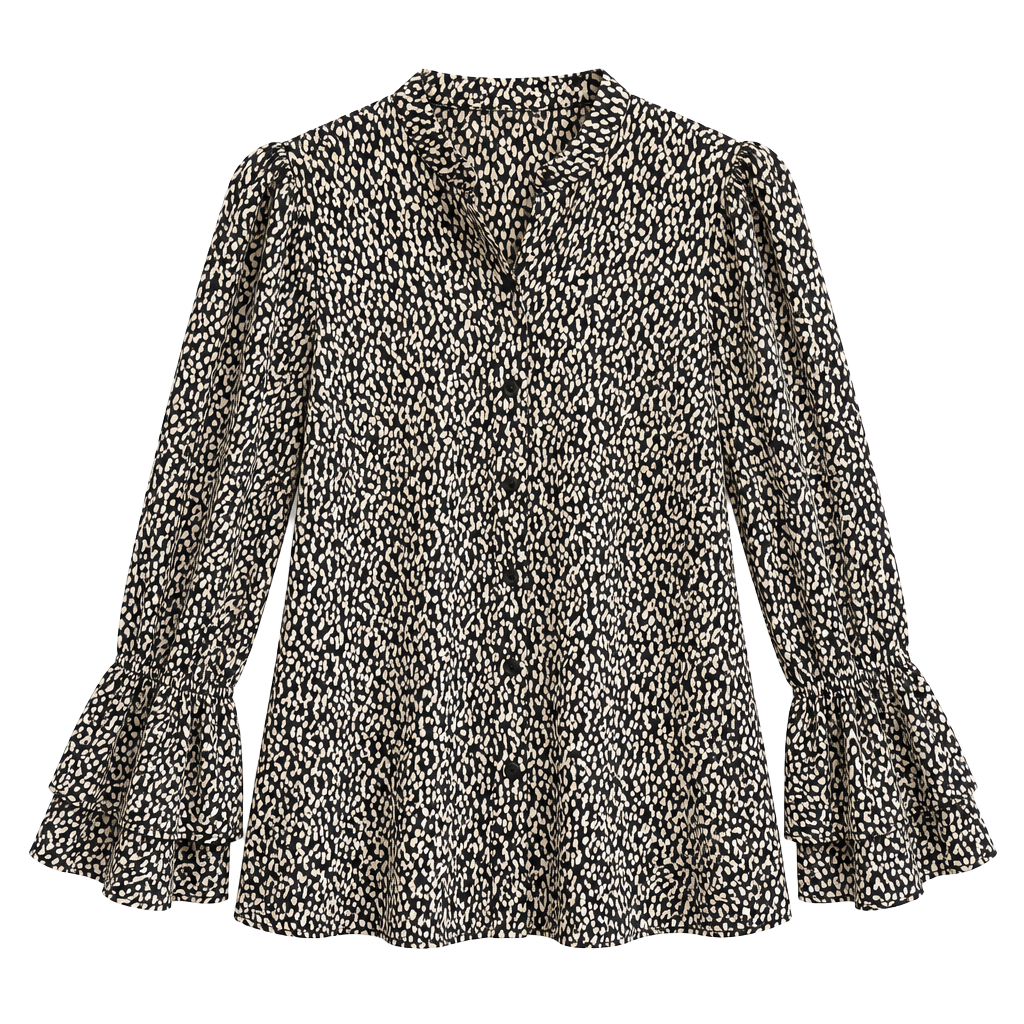 Michael Michael Kors Blouse Size XS Blue White Printed Bell Sleeve Top 1