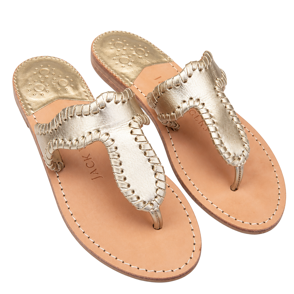 Jack Rogers Jackie Leather Whip-Stitch Demi Wedge Size 6.5M Gold Sandals 1