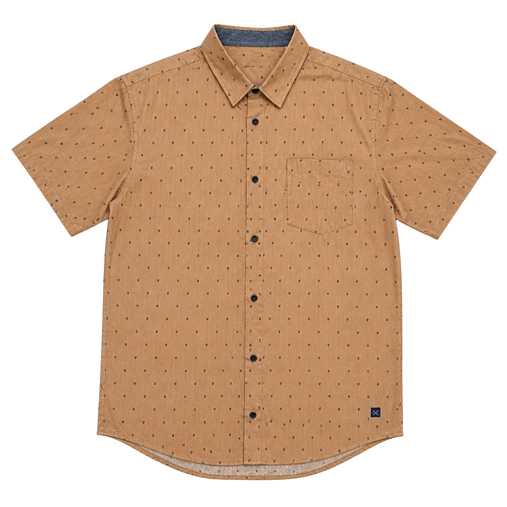Departwest Short Sleeve Button Down Shirt Size L Brown Print 1