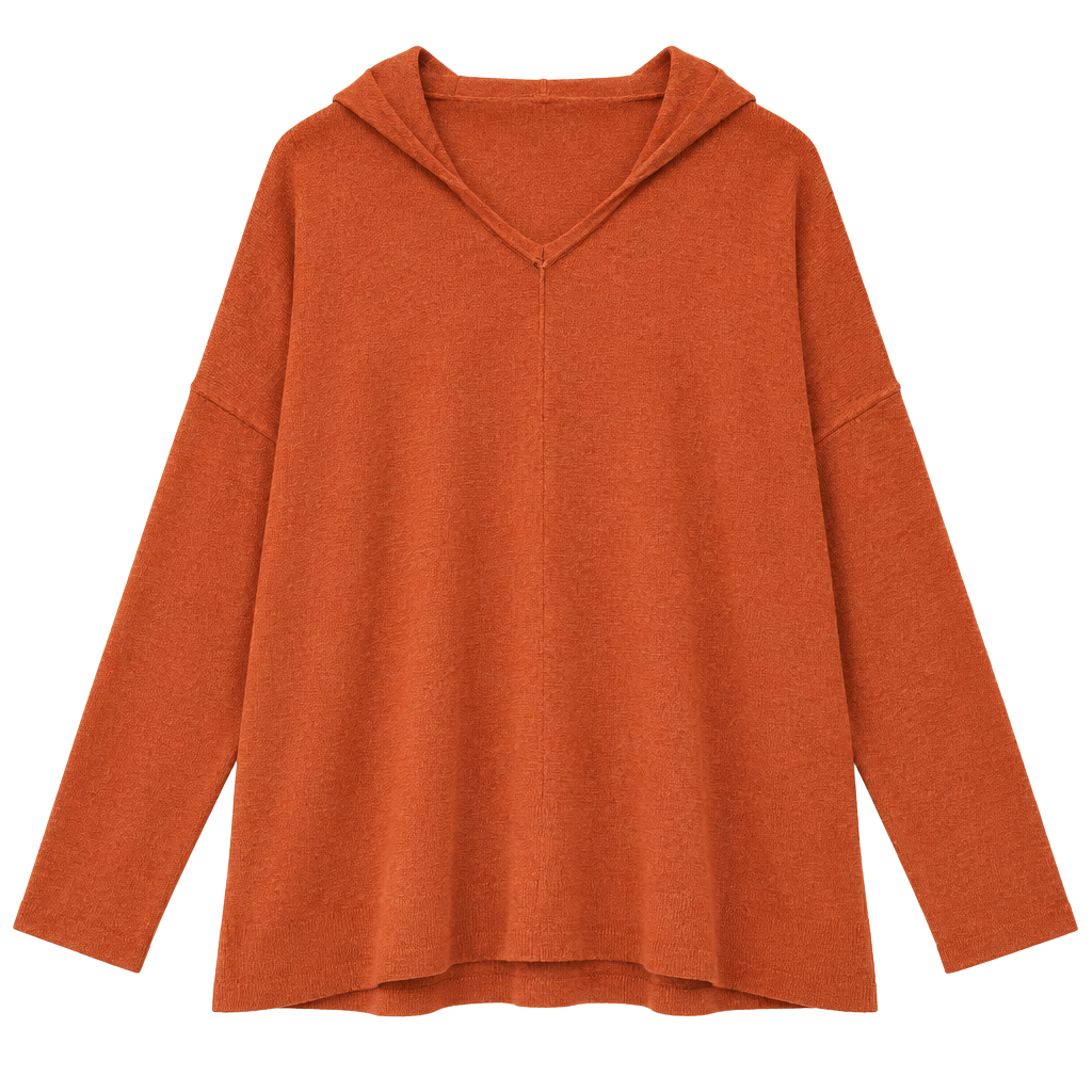 Dreamers by Debut Burnt Orange Hooded V-Neck Sweater Size M/L 1