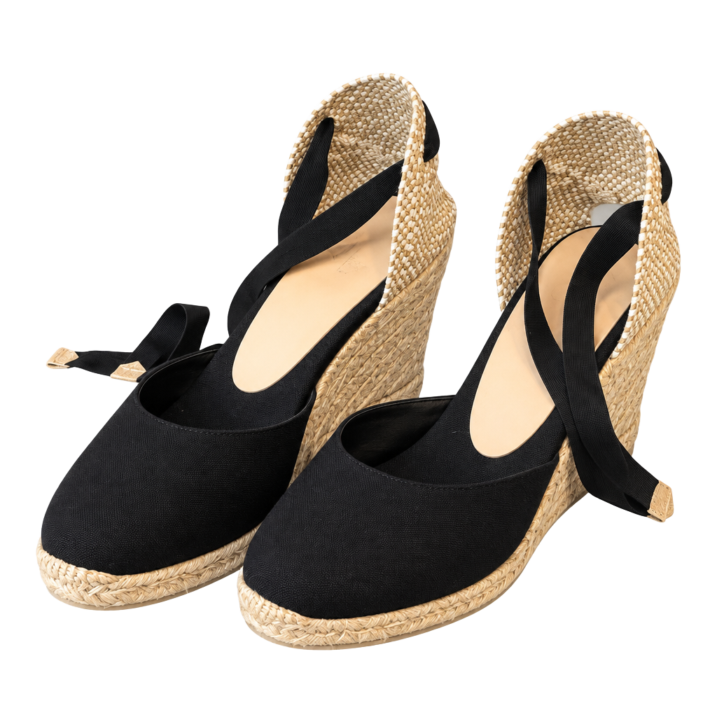 NWB Castaner Black Espadrille Wedge Sandals 1