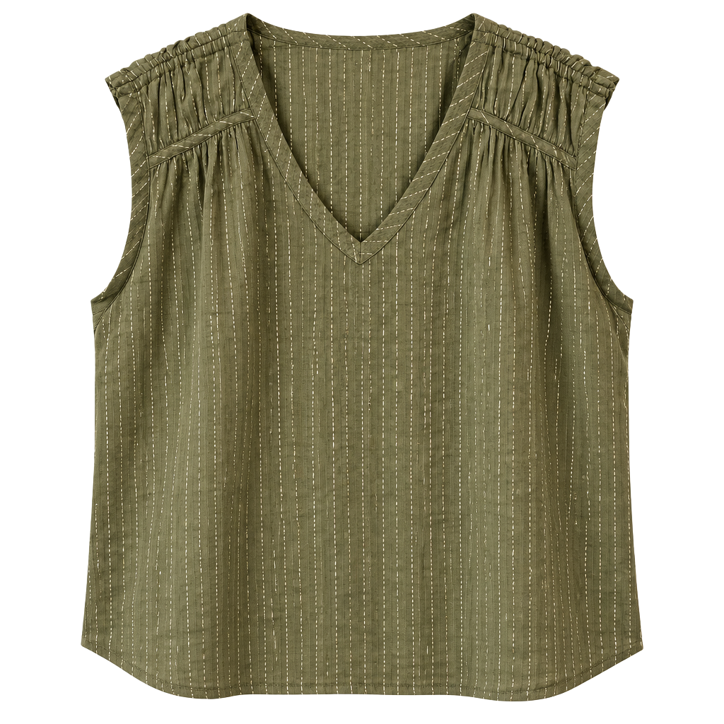 by Anthropologie Sleeveless Blouse Size L Olive Metallic Stripe 1