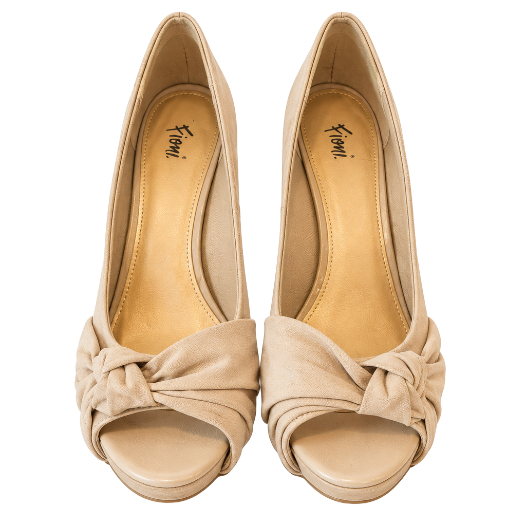 FIONI Clothing Women's Beige Knot Peep-Toe Heels 1