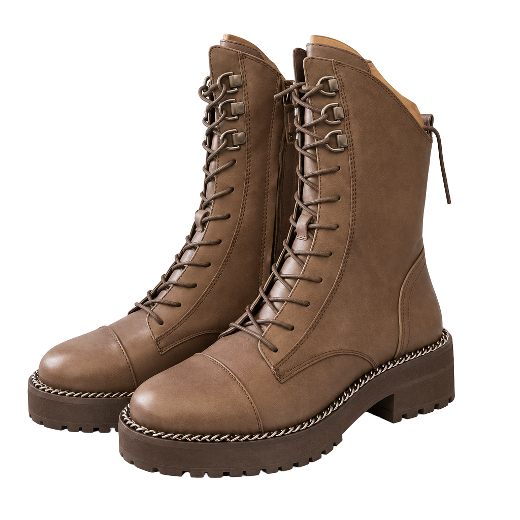 Sam Edelman alpine green Lace-Up Combat Boots with Chain Trim 1
