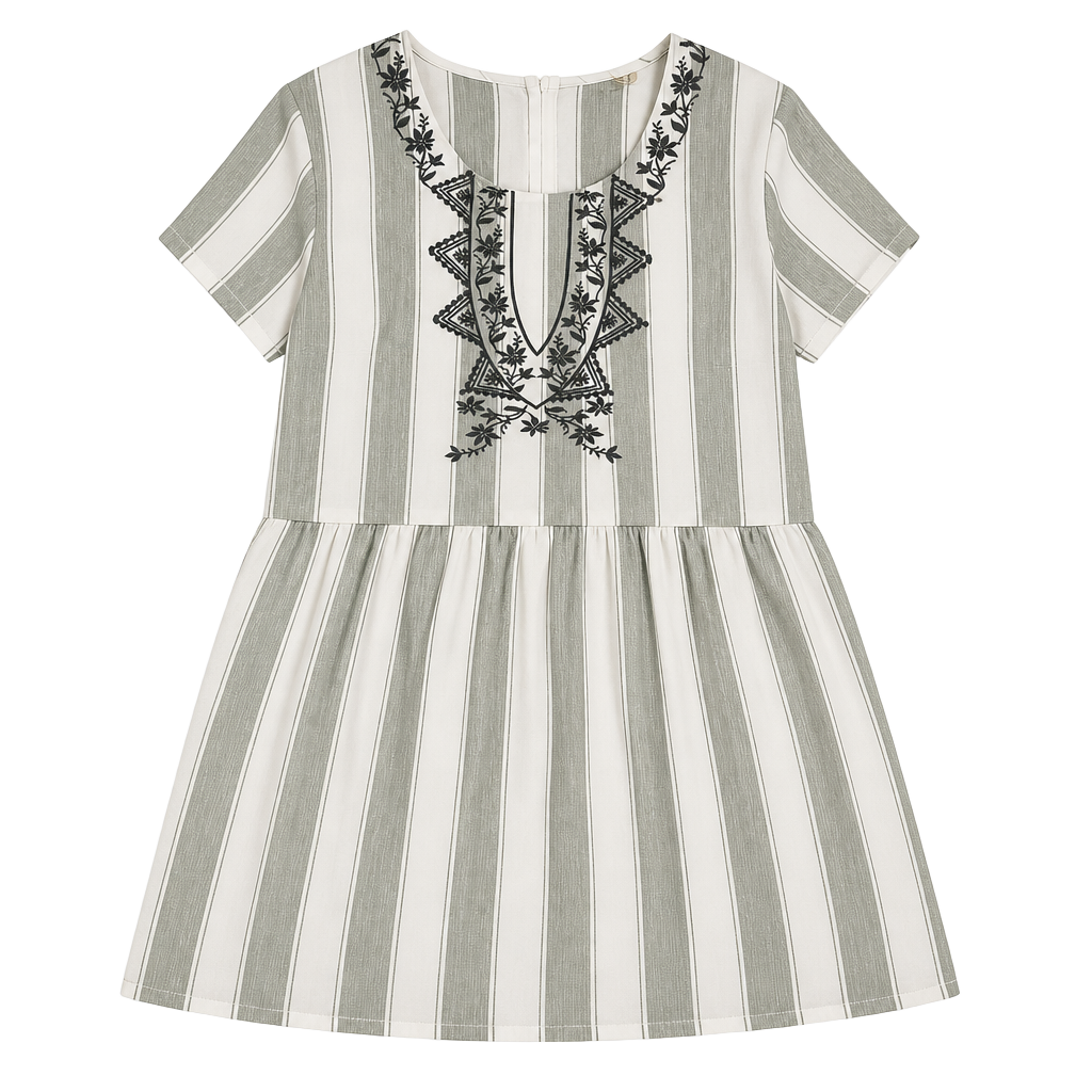 Polagram White and Gray Striped Embroidered Peplum Blouse 1