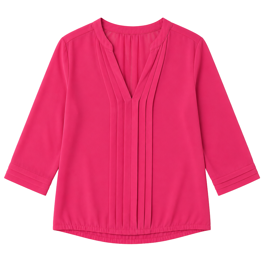Willi Smith Raspberry Pink V-Neck Pintuck Pleat Blouse Size M 1