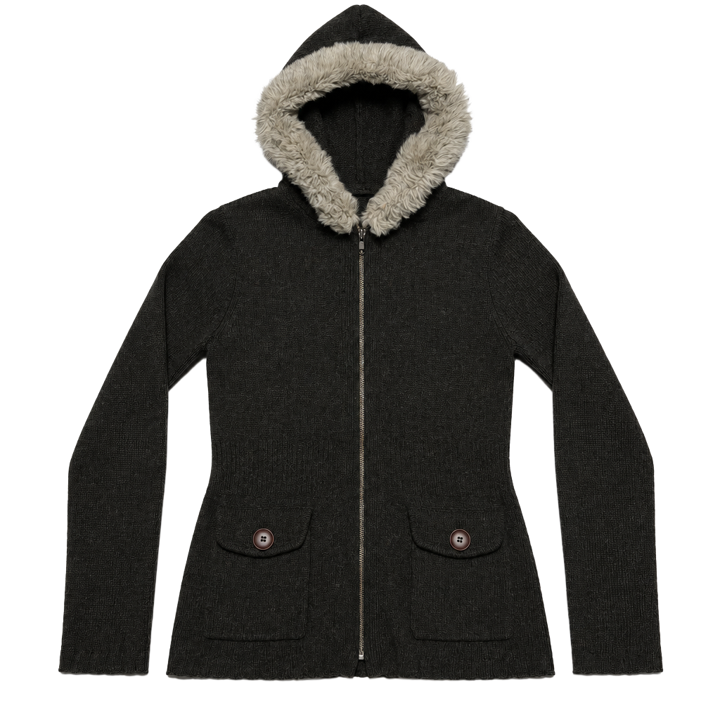 Anthropologie Sleeping On Snow Lambswool Knit Hoodie Sweater Jacket Faux Fur M
1