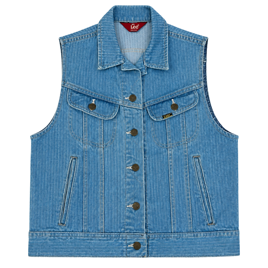 VTG 80s Ms Lee Pinstripe Denim Vest Medium 13/14 Railroad Stripe Made In USA 1
