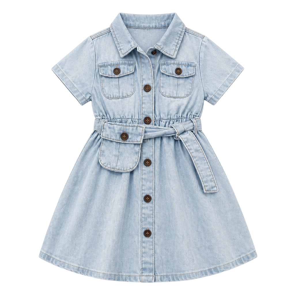 Little Girls Short Sleeve Button-Down Light Wash Denim Dress : Size 10 1