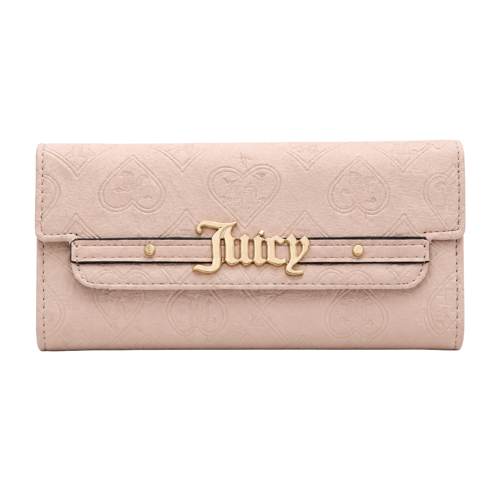 Juicy Couture Short & Sweet Single Gusset Heart Embossed Flap Clutch Wallet in Powder Blush 1