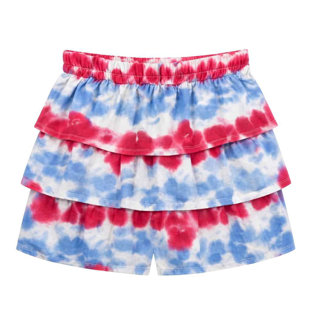 Girls Patriotic Red White and Blue Tie Dye Tiered Ruffle Skirt 1