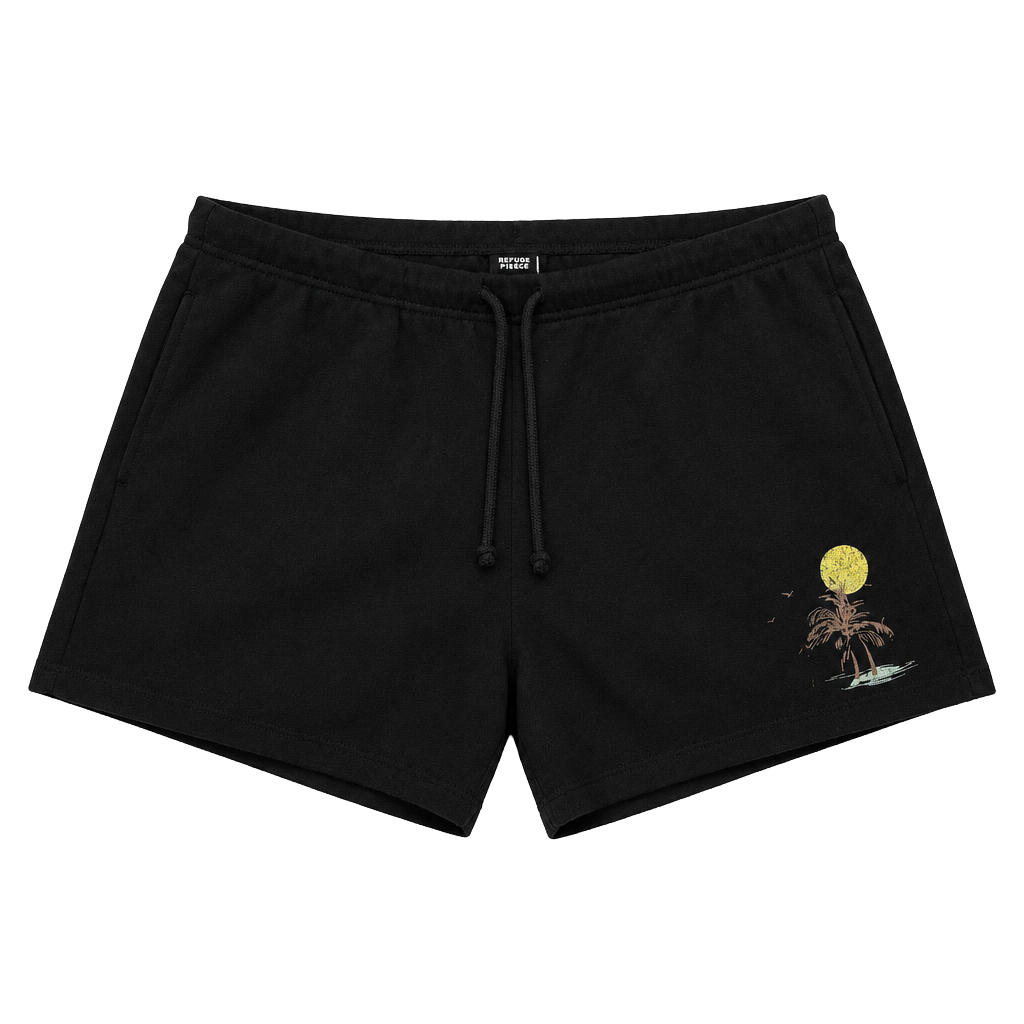 Refuge Fleece Miami Shorts Size XL Black Palm Tree Graphic 1