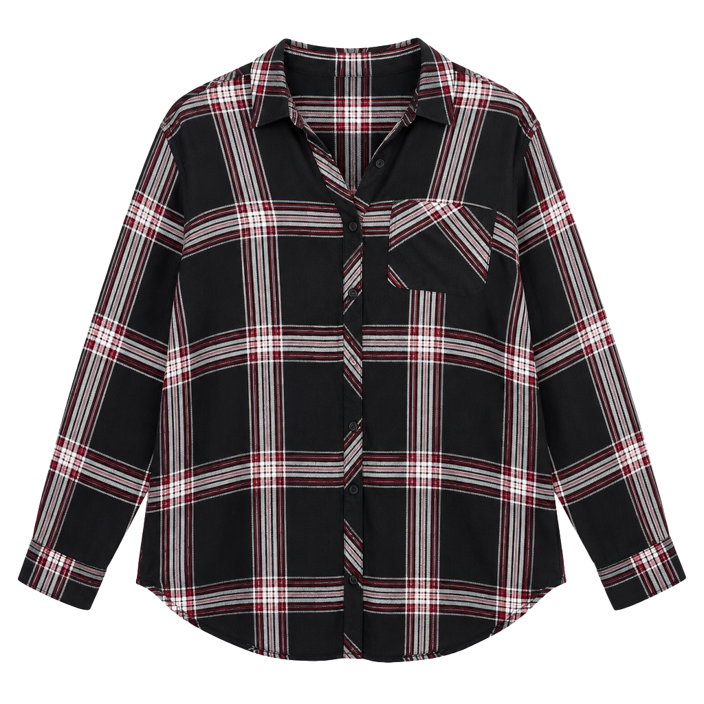 Beachlunchlounge Plaid Button Down Shirt Black Red White 1