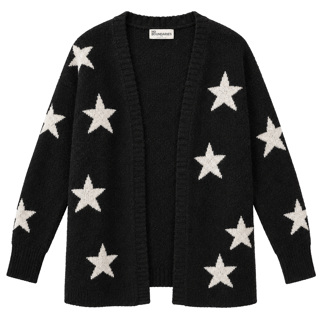 No Boundaries Cardigan Sweater Size S (4-6) Black White Stars 1