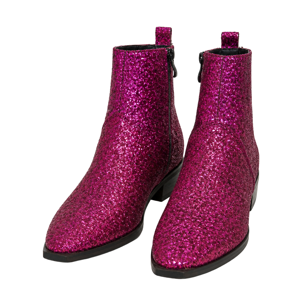 ASOS Hot Pink Glitter Ankle Boots Side Zip Pointed Toe Block Heel Size 7 1