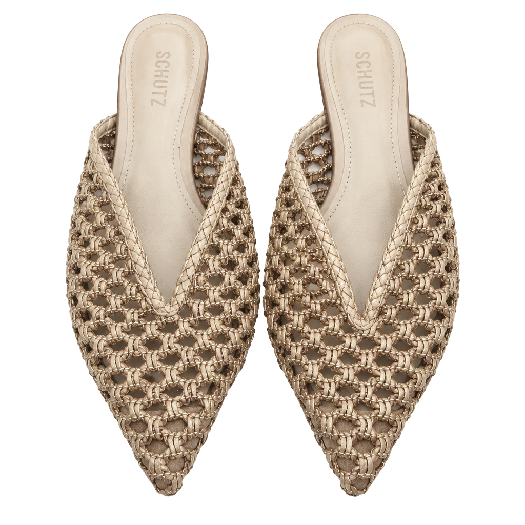 Schutz Woven Pointed Toe Flat Mules Size 7.5B Brown Leather Slip On Shoes 1
