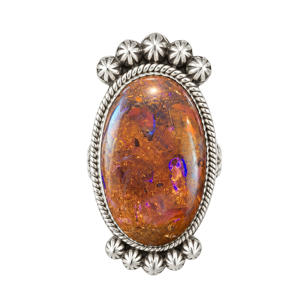 Mexican Fire Opal Ring Adjustable Size 6-8 Sterling Silver 1