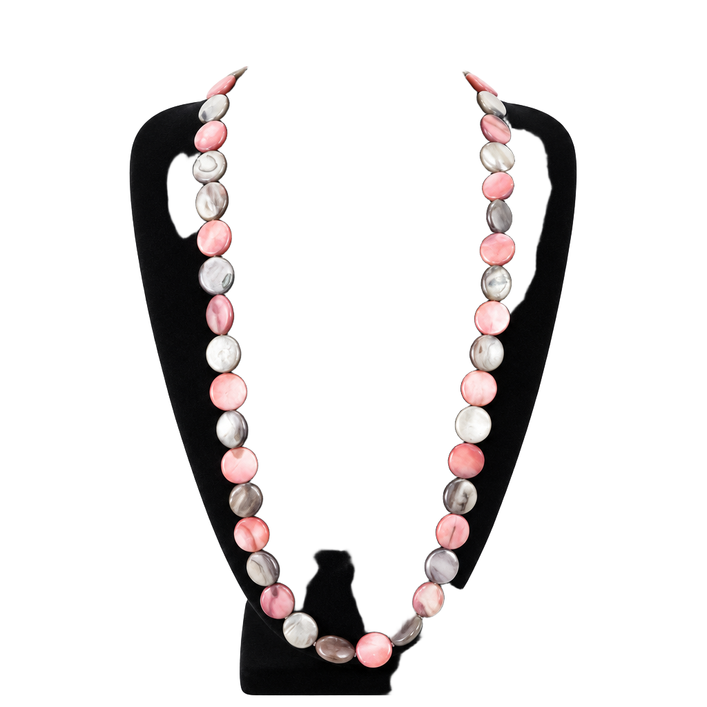 Vintage Pink and Gray Marbled Stone Bead Necklace with Silver Toggle Clasp 1