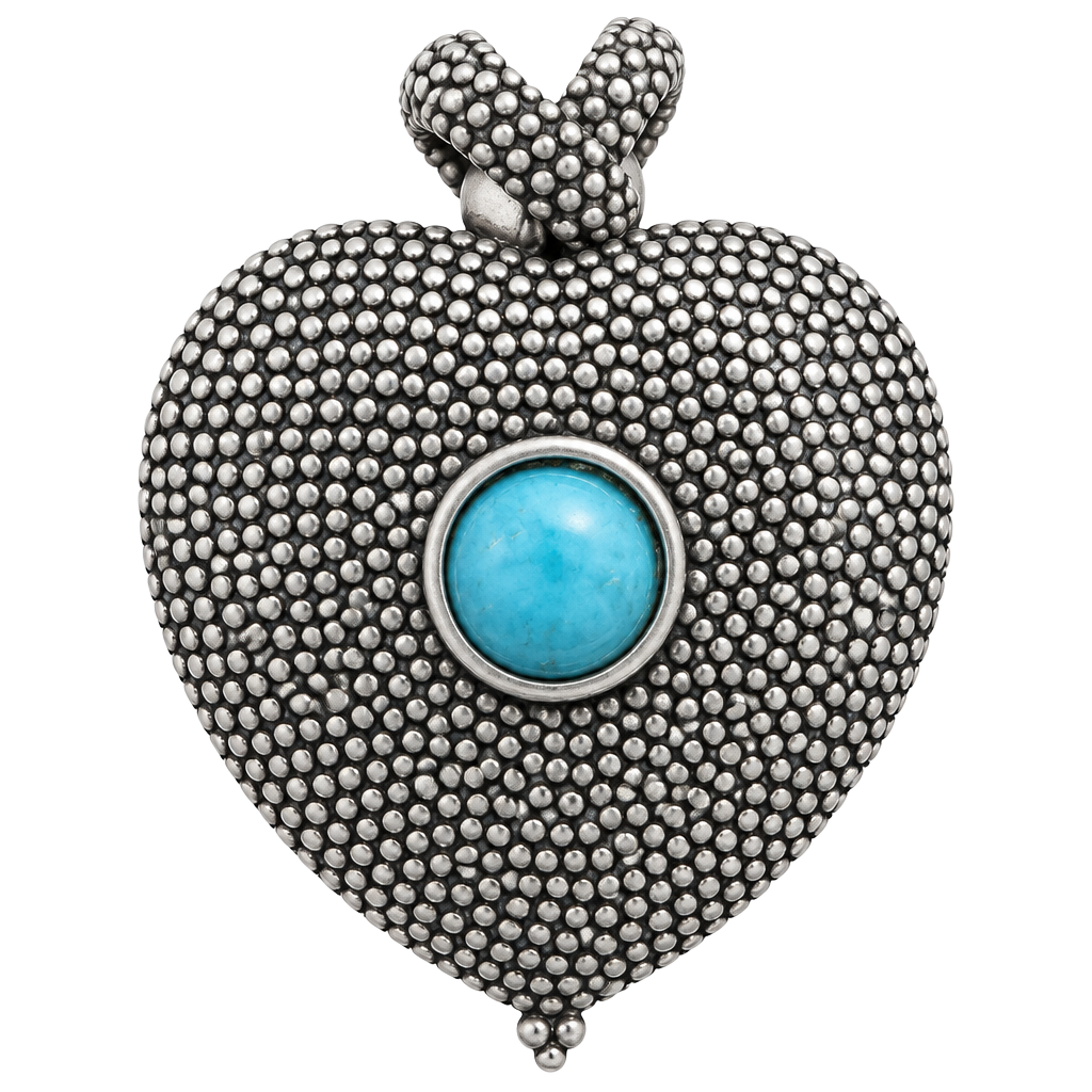 Heart Pendant Necklace with Faux Turquoise Stone and Leather Cord 1
